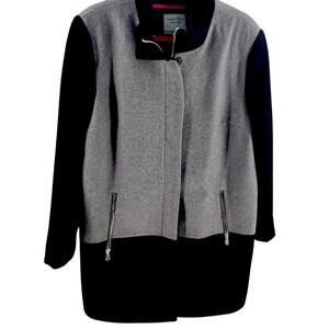 Nautica Women’s Color Block Black & Gray Wool Blend Longline Coat size 12